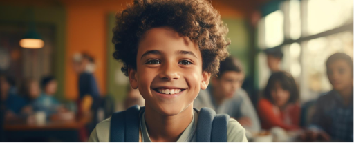 Garoto sorrindo na sala de aula